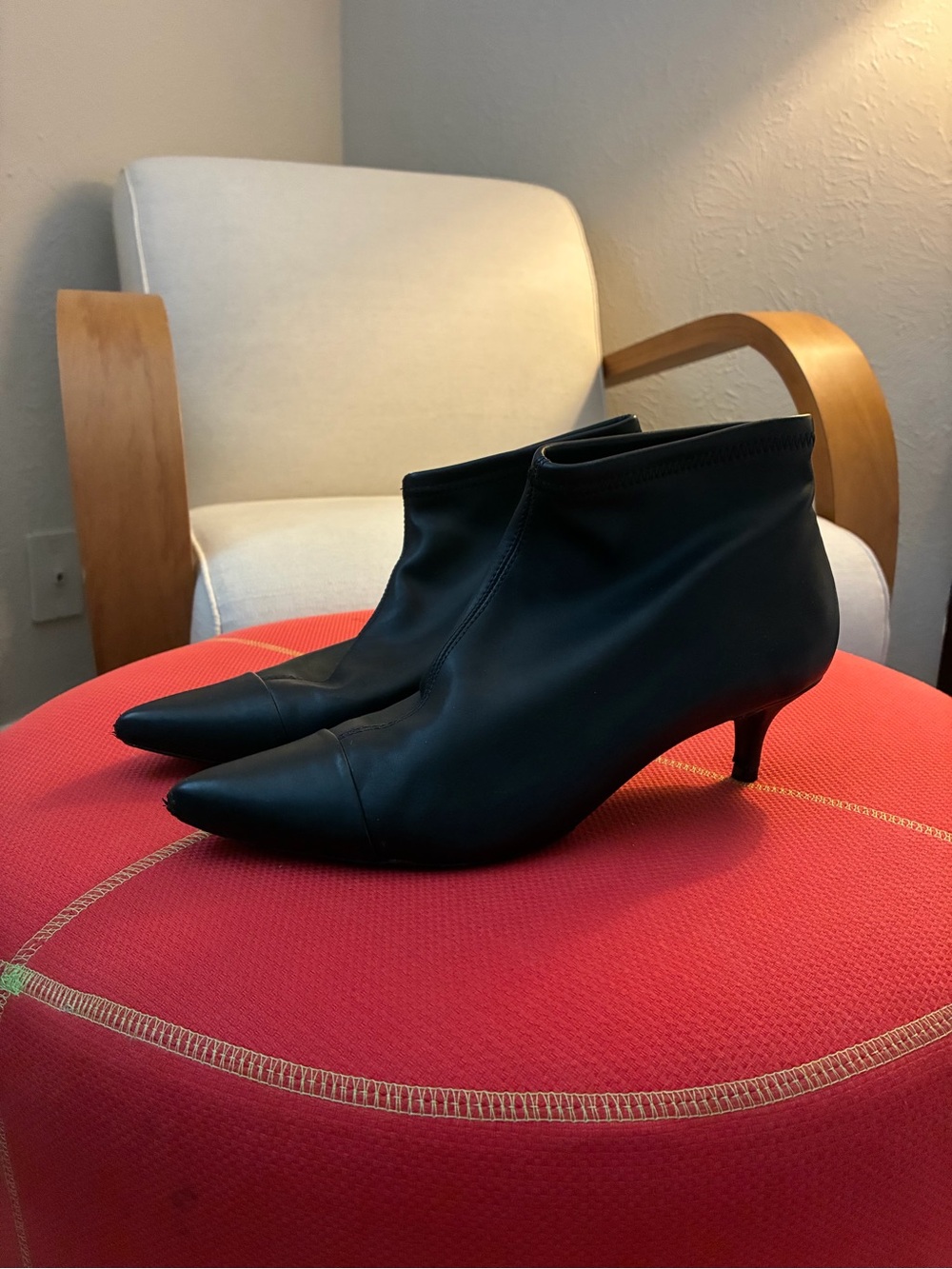 SCHUTZ Black Pointed Ankle Booties with Kitten Heel